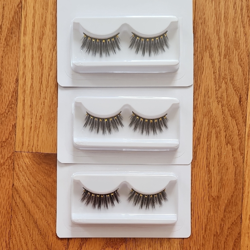 Elegant Black False Eyelashes, With Gold Bling, 3 Sets